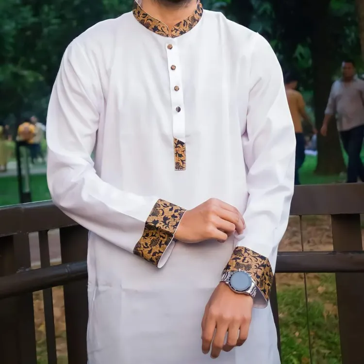 White Panjabi with Chest Contrast